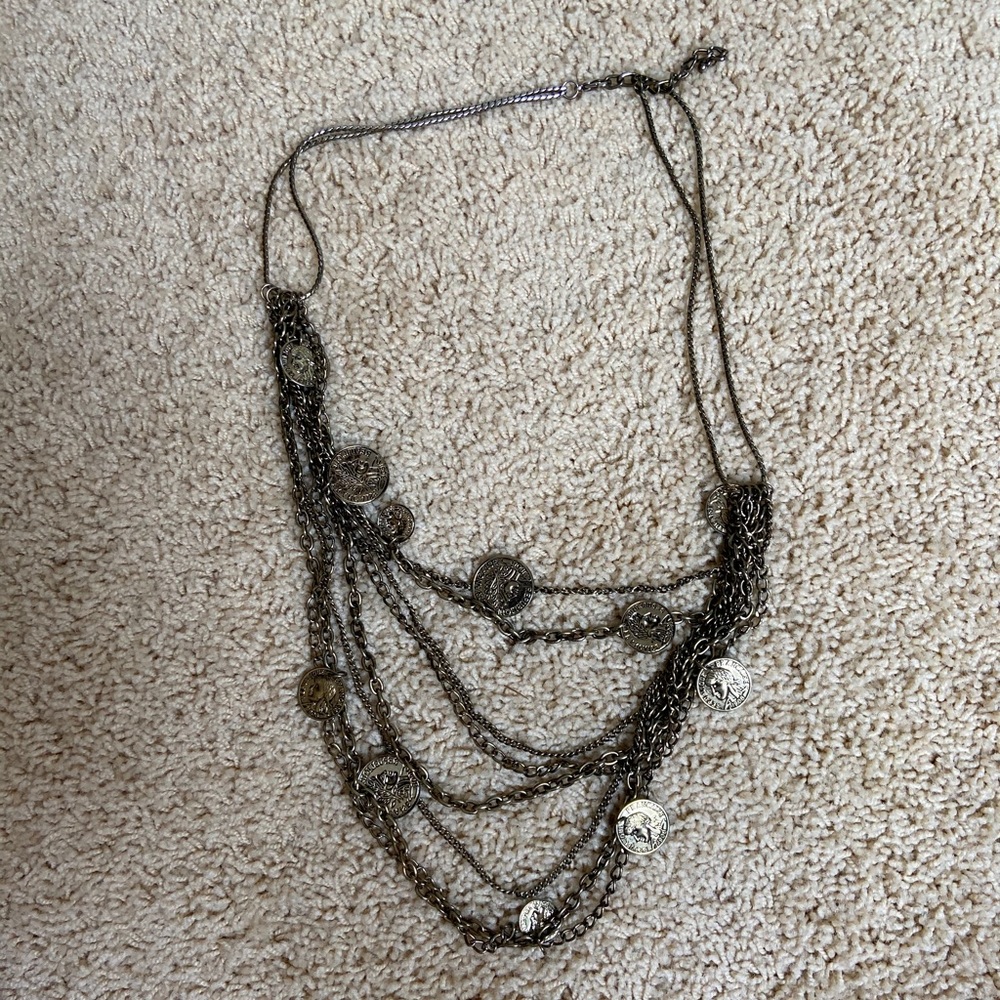 Gold tone coin necklace